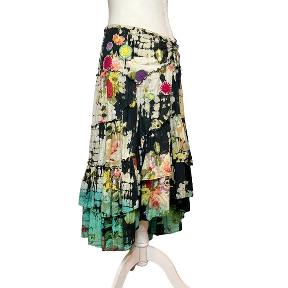 Vintage STEVE BARRAZA 100% Cotton Bohemian Asymmetric Midi Skirt. Size XS - Picture 1 of 10